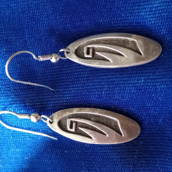 Native American Sterling Silver Overlay With Tribal Design Dangle Earrings - Picture 12 of 12